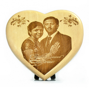 Heart shape engraved wooden plaque