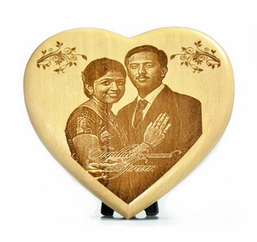 Heart shape engraved wooden plaque
