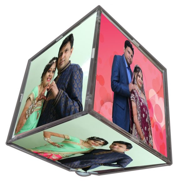 Rotating photo cube with LED light